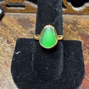 Bali Gold plated over 925 sterling silver Ring with Vibrant Green Teardrop Stone